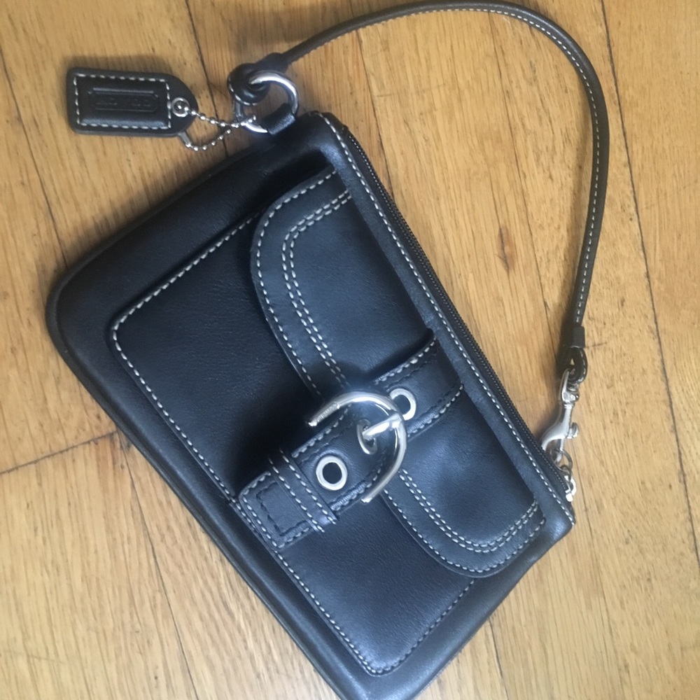 Small black leather Coach wristlet